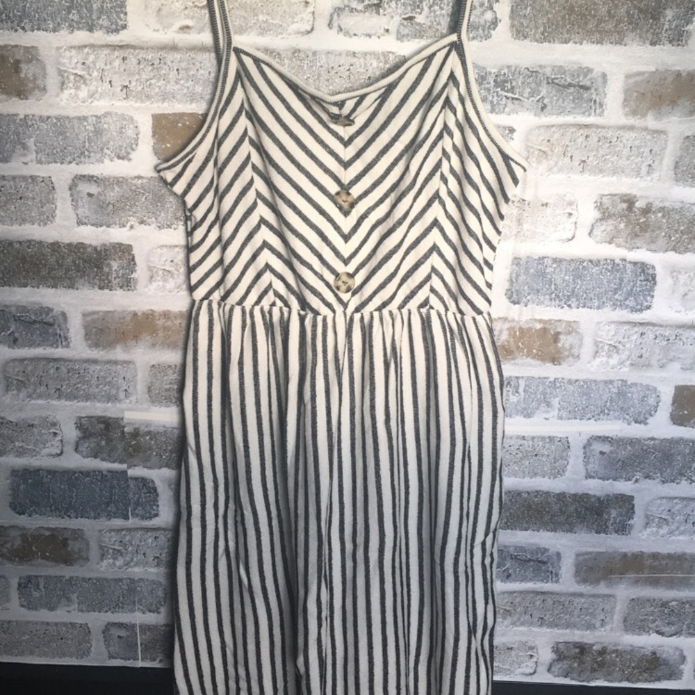 Off White With Gray Striped Dress